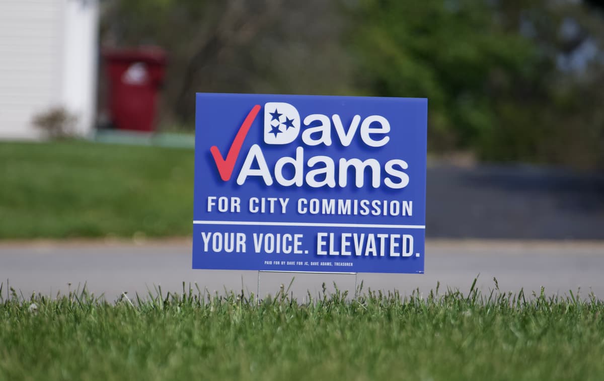 Dave Adams yard sign in a Johnson City yard